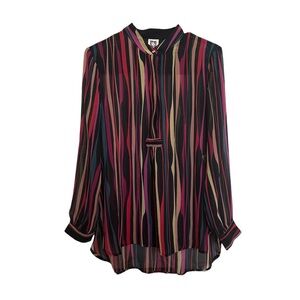 Anne Klein Sheer Striped Tunic Multicolor Long Sleeve Size S